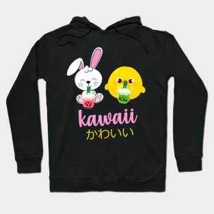 Kawaii cute anime bunny and duck drinking bubble tea Hoodie